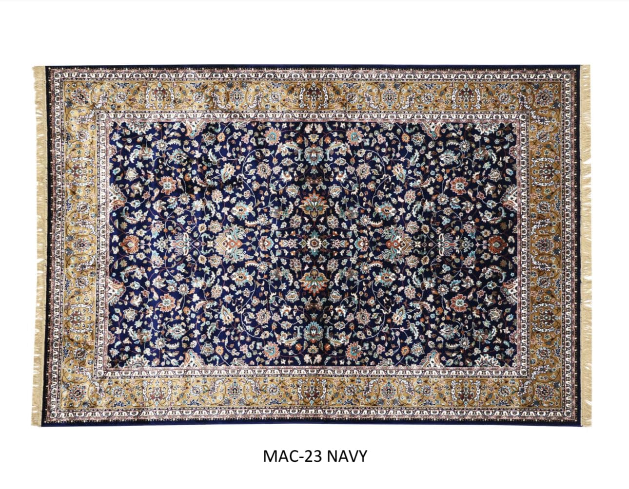 All Over Floral Carpet in Deep Navy with Gold Ornamental Border