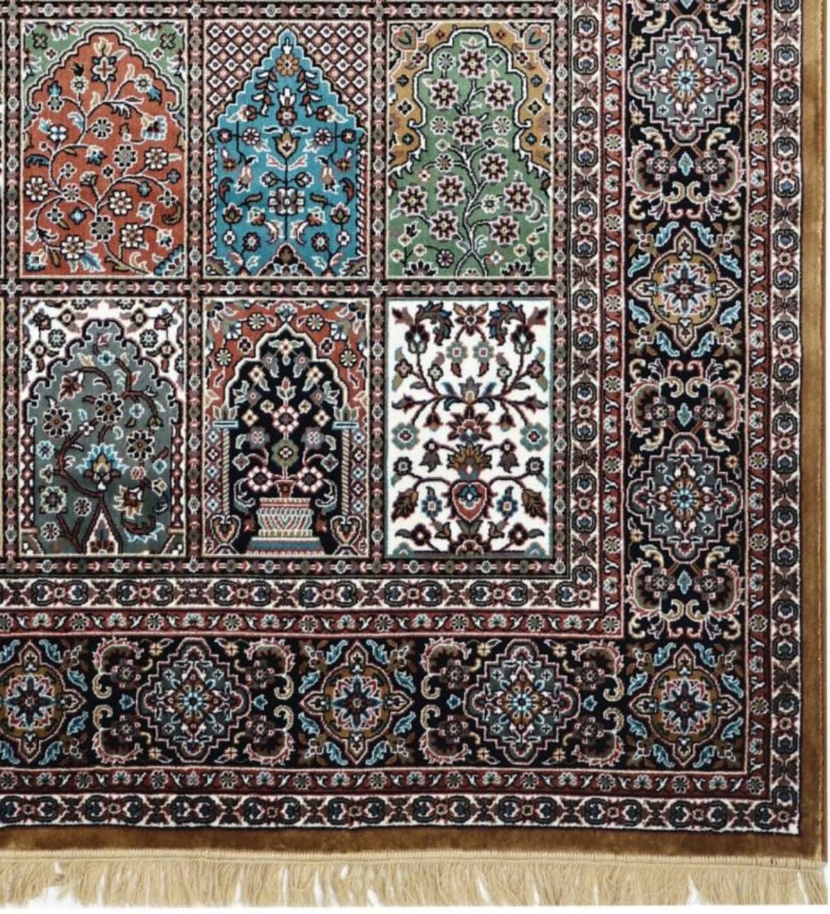 Gold Traditional Qom Persian Patchwork Rug