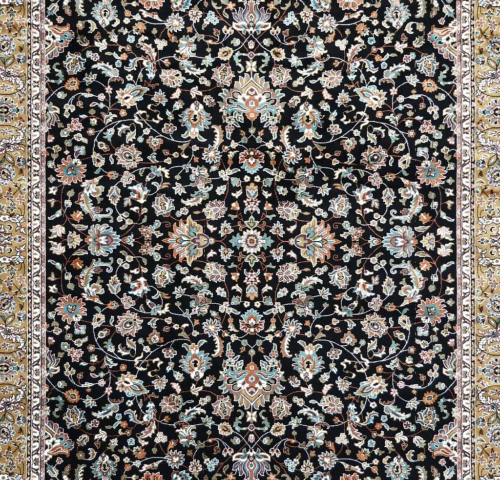 Intricate Floral Pattern with Gold Accents Persian Silk Rug