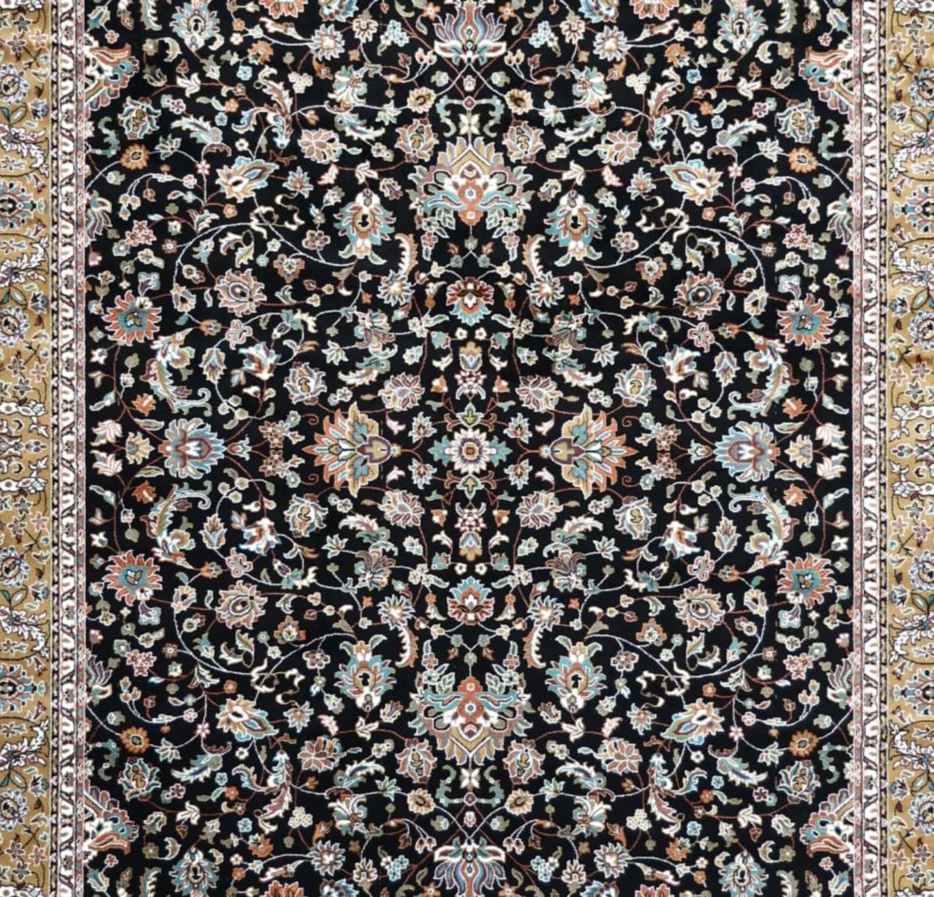 Intricate Floral Pattern with Gold Accents Persian Silk Rug