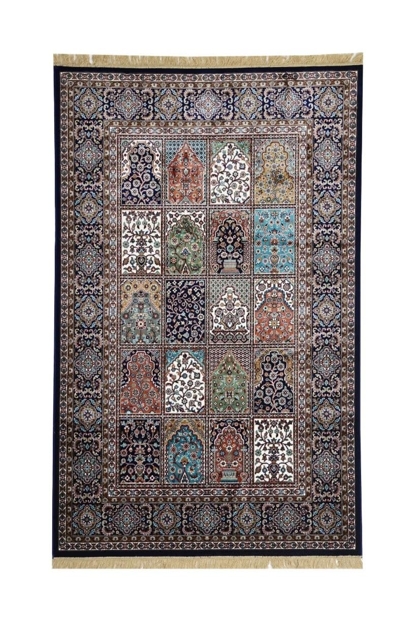 Black Qom Silk Persian Patchwork Rug