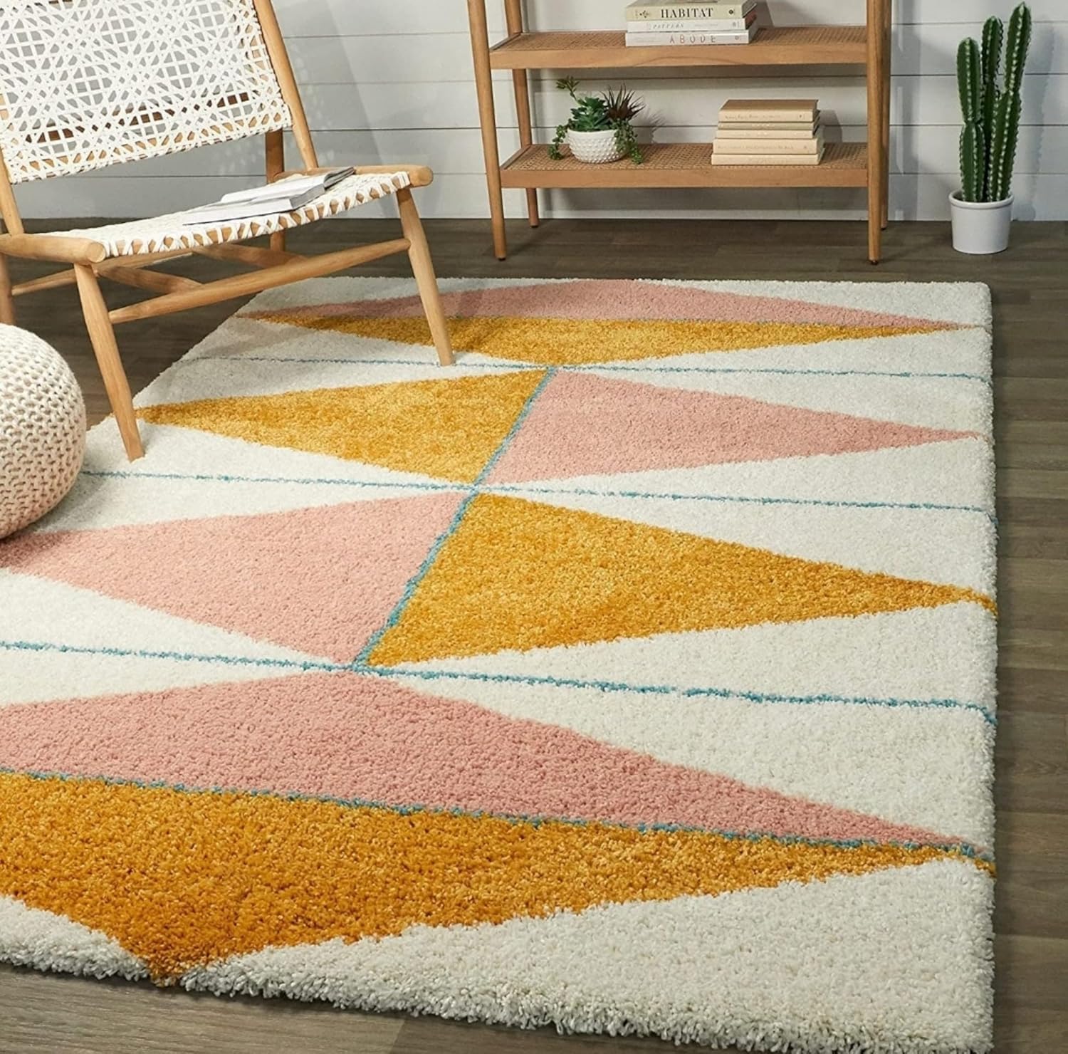 Triangle Pattern White Carpet & Rug