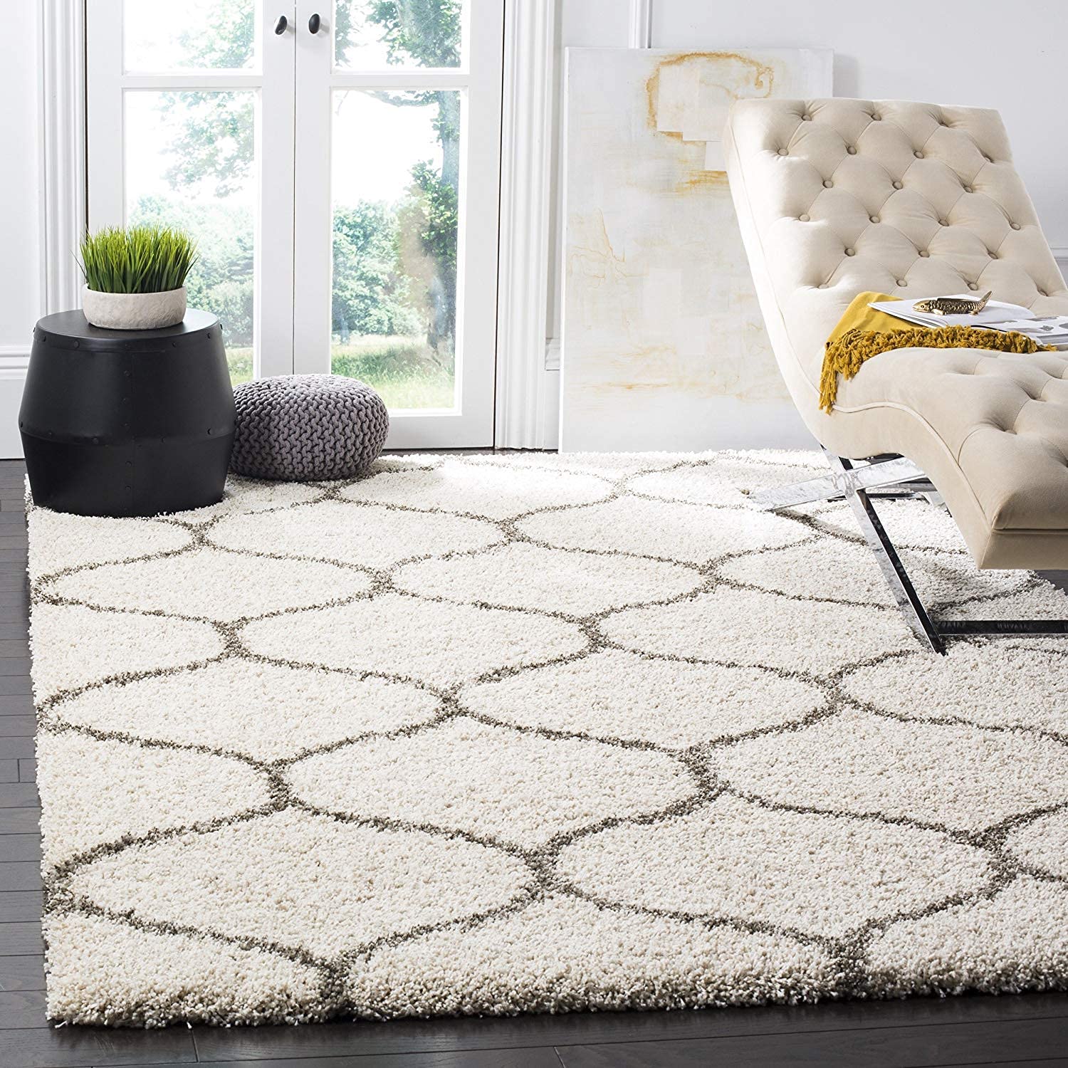 Ivory Trellis Design Area Carpet & Rug