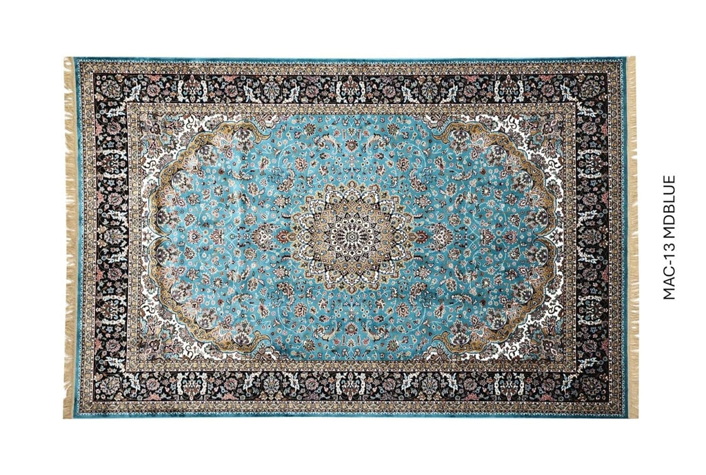 Turquoise Silk Persian Carpet with Floral Medallion & Ornate Border