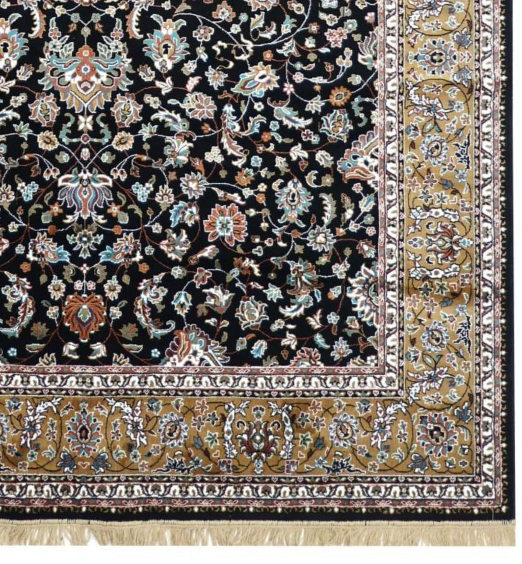 Intricate Floral Pattern with Gold Accents Persian Silk Rug