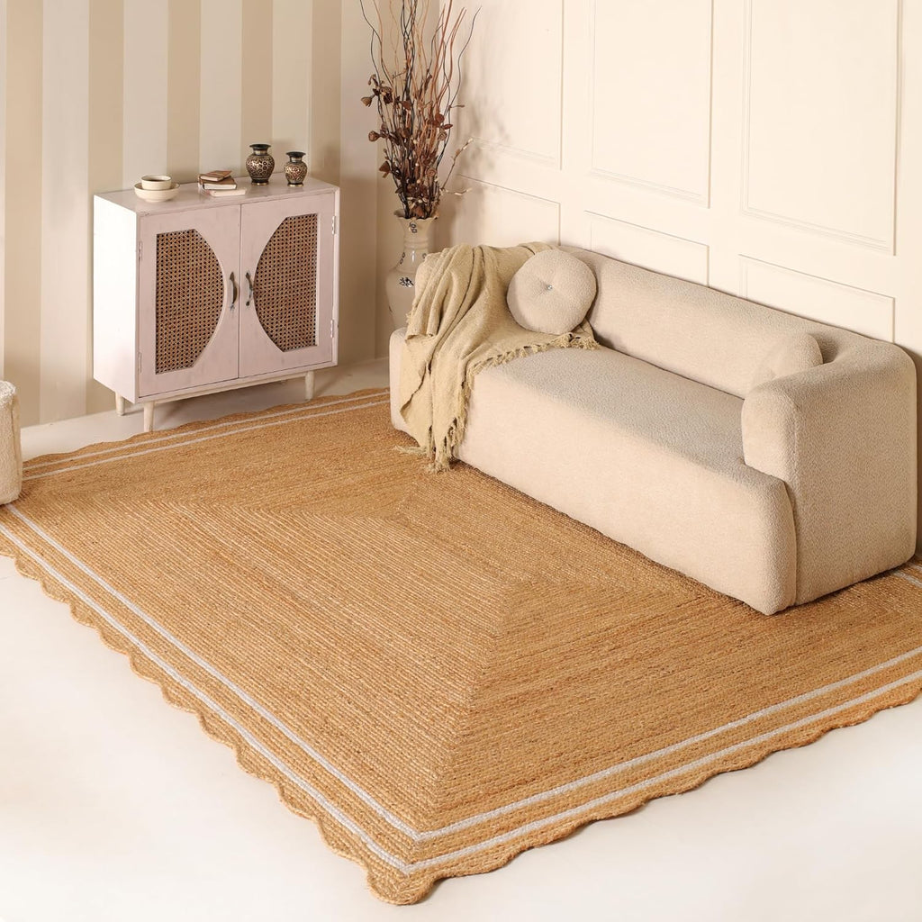 Natural Jute Rug with White Trim