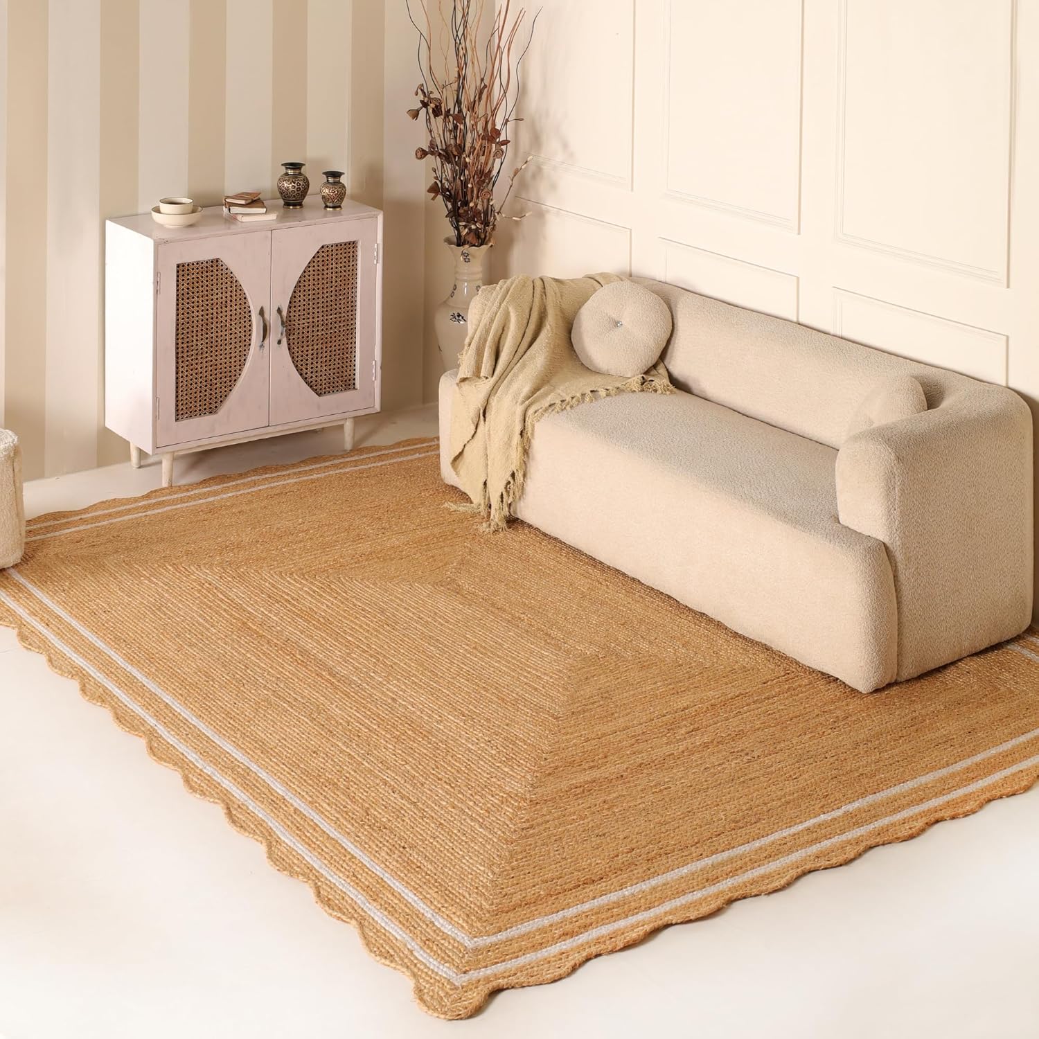 Natural Jute Rug with White Trim