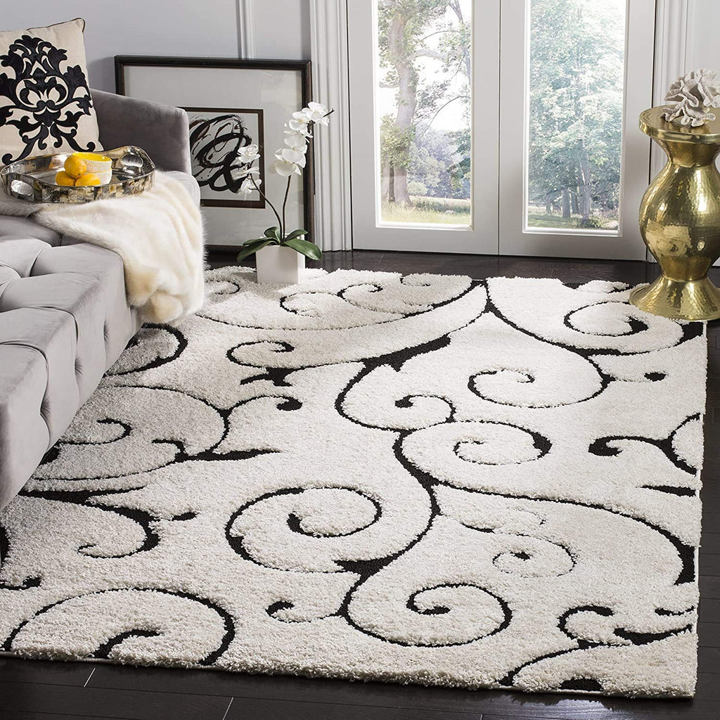 Ivory Swirl Pattern Carpet & Rug