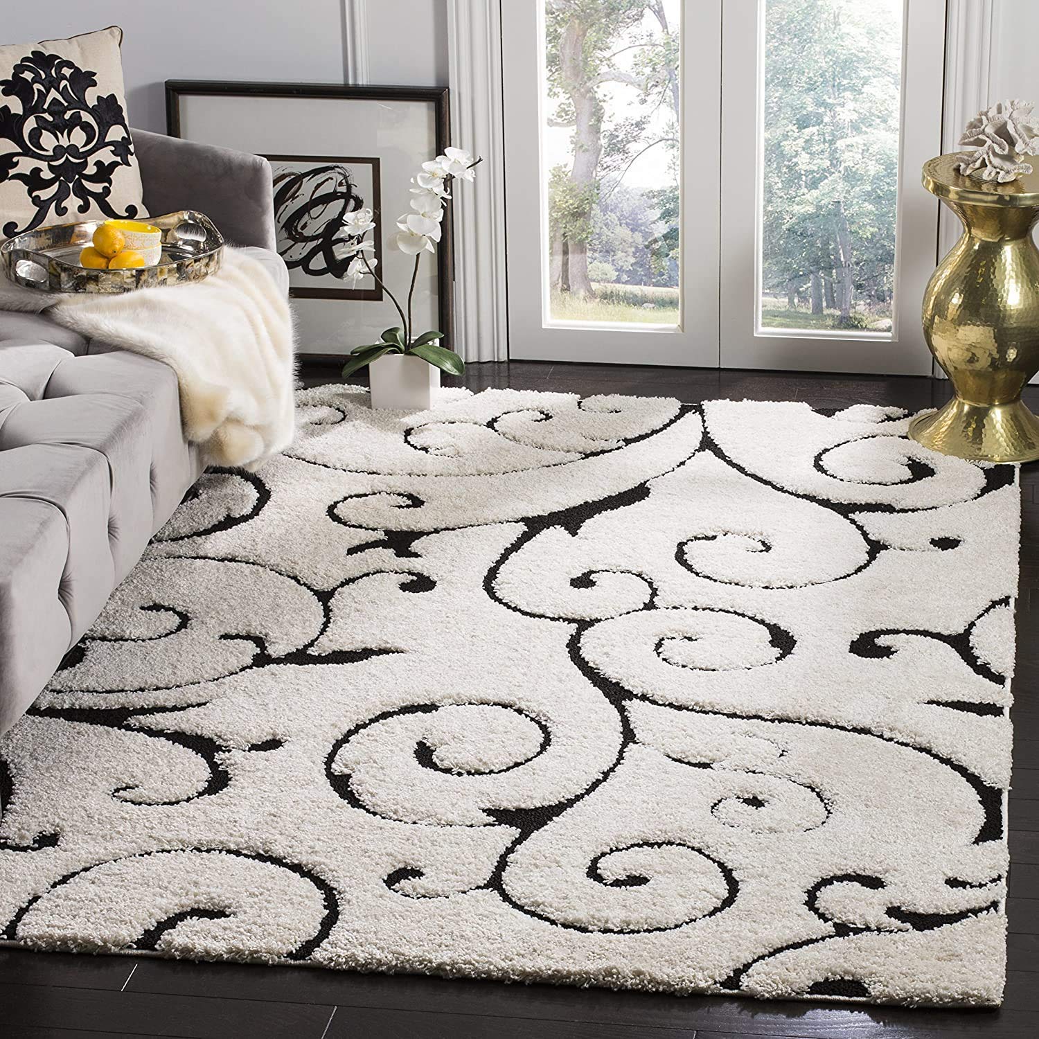 Ivory Swirl Pattern Carpet & Rug