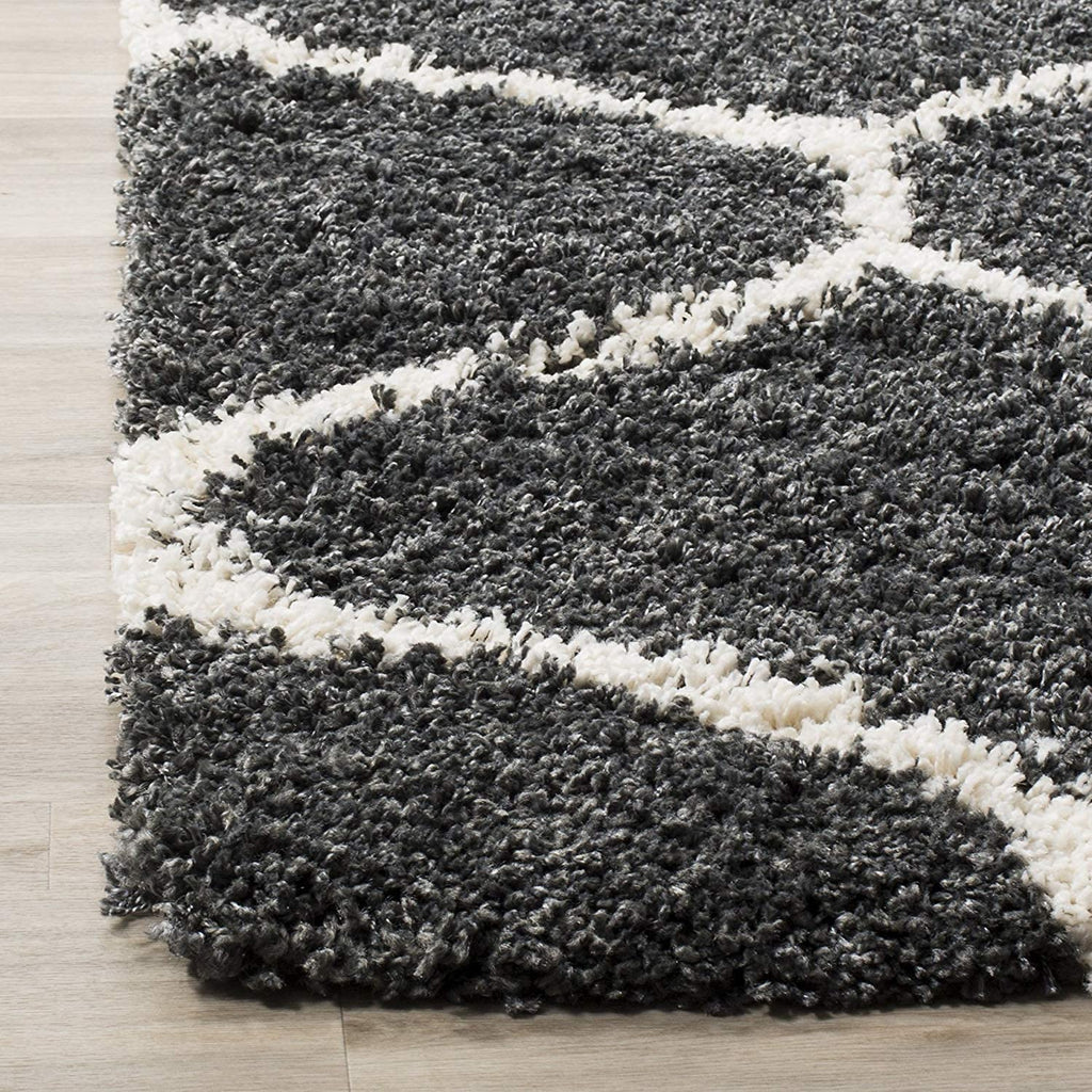Charcoal Geometric Trellis Shaggy Carpet & Rug