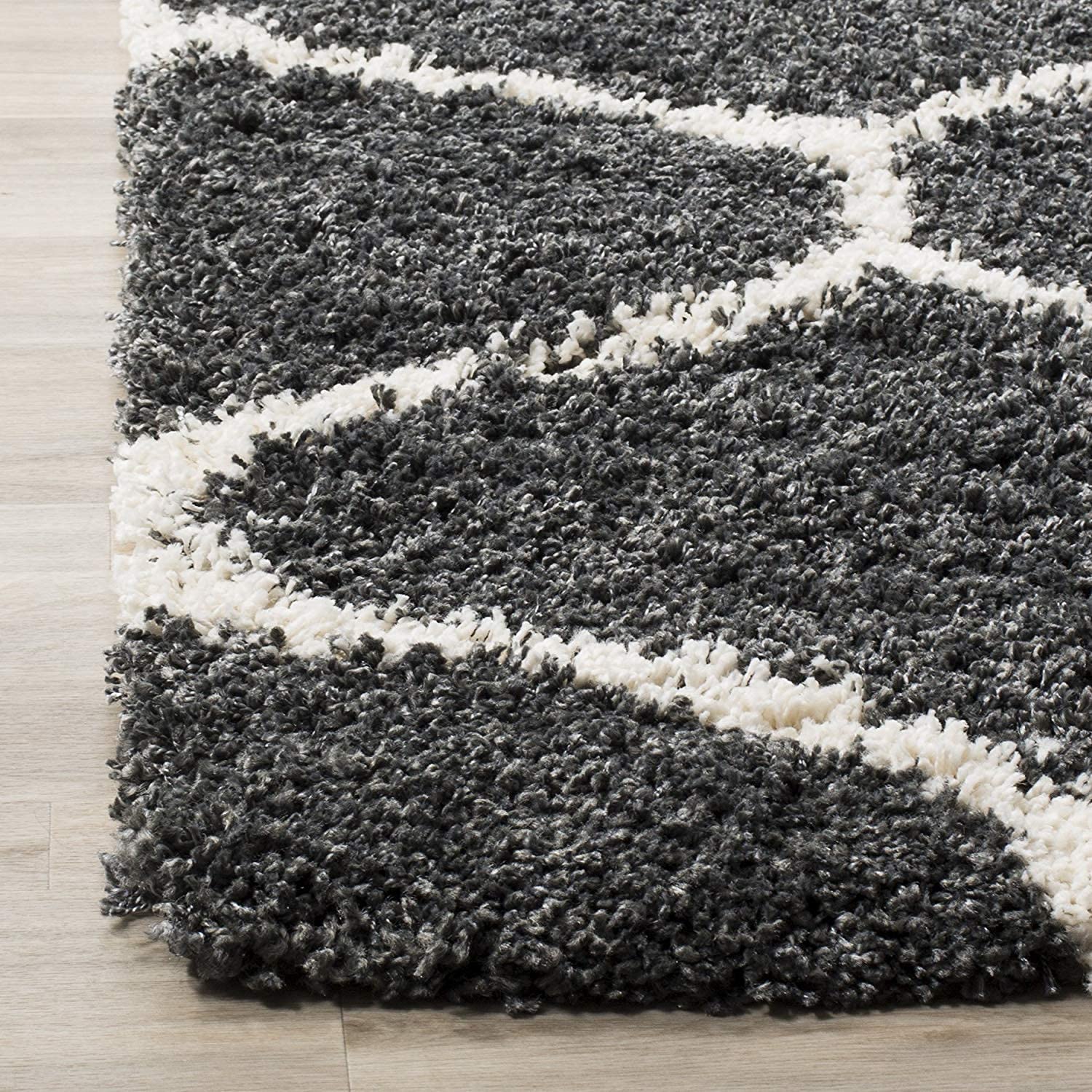 Charcoal Geometric Trellis Shaggy Carpet & Rug