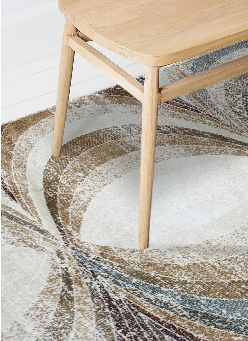 Abstract Floral Swirl Neutral Tone Area Rug