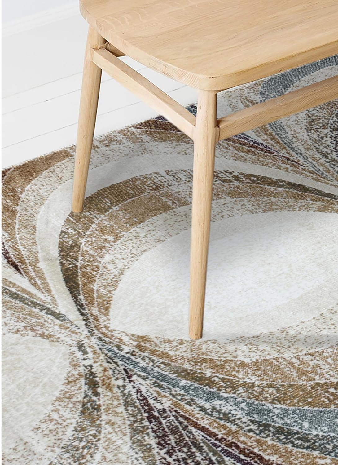 Abstract Floral Swirl Neutral Tone Area Rug