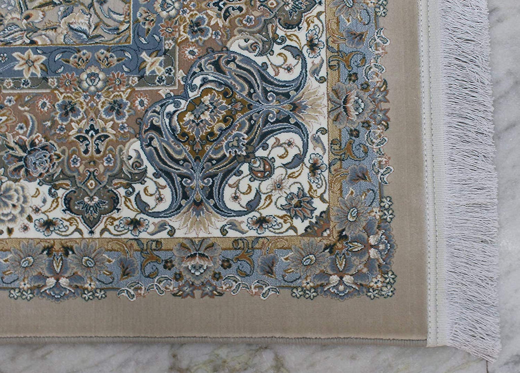 Traditional Irani Beige Carpet with Fine Floral Border Design