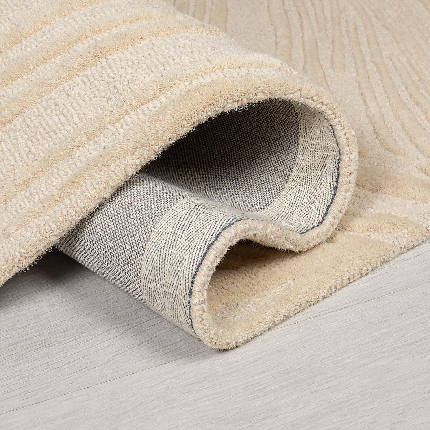 Beige Leaf Textured Wool Rug