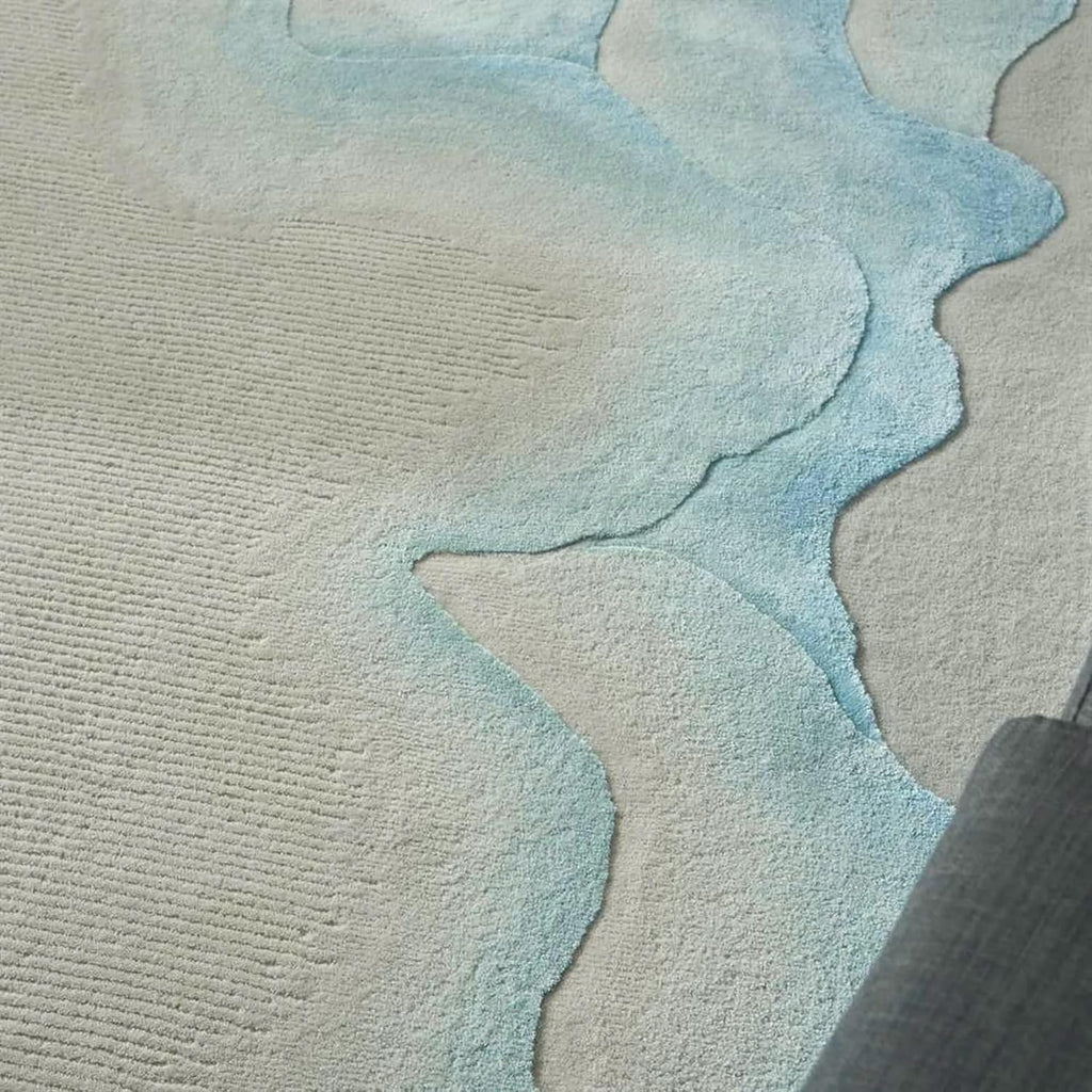 Aqua Blue Abstract Wool & Viscose Carpet