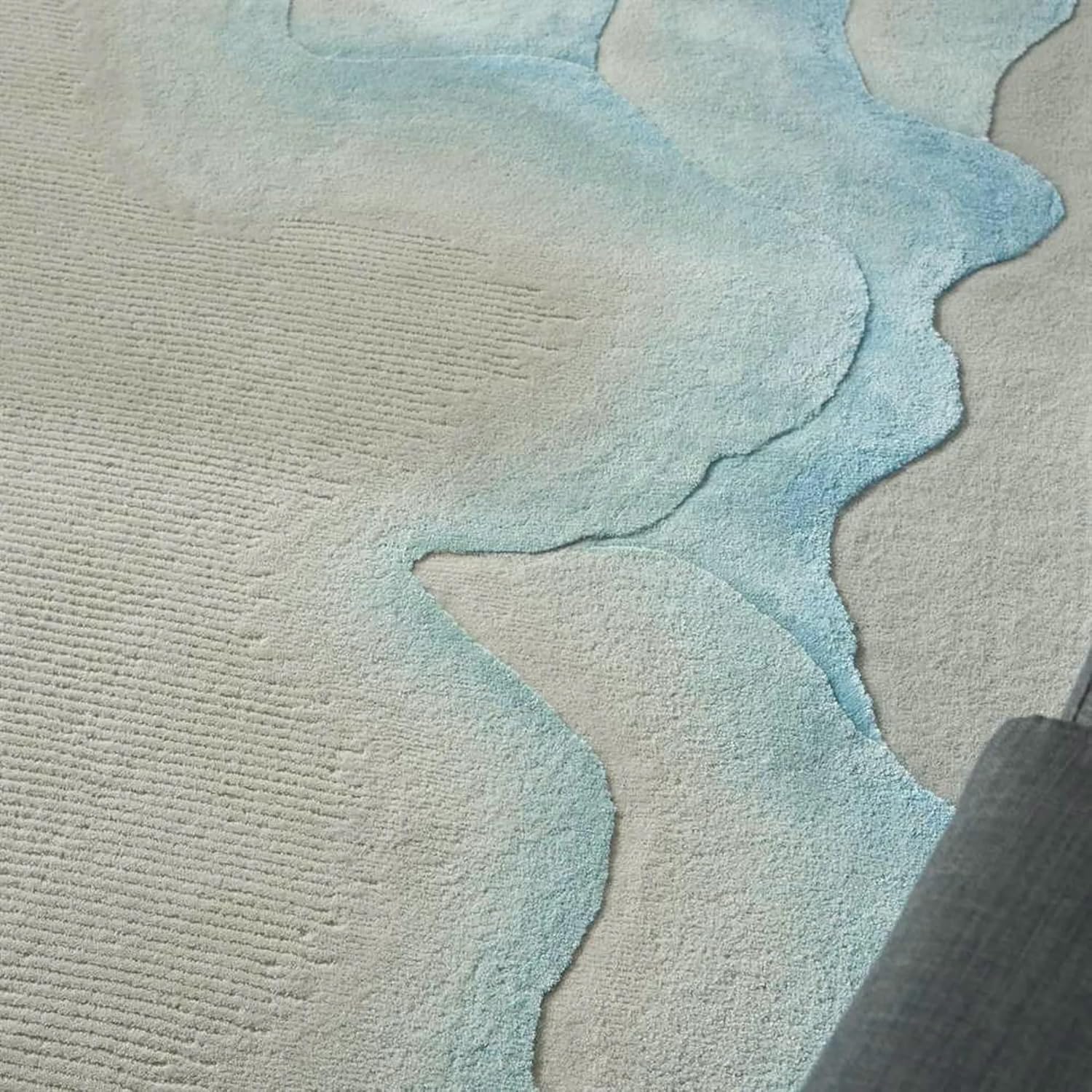 Aqua Blue Abstract Wool & Viscose Carpet