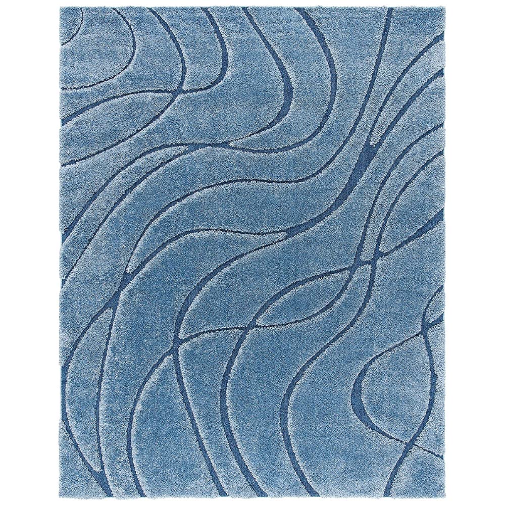 Blue Contemporary Wave Design Carpet & Rug