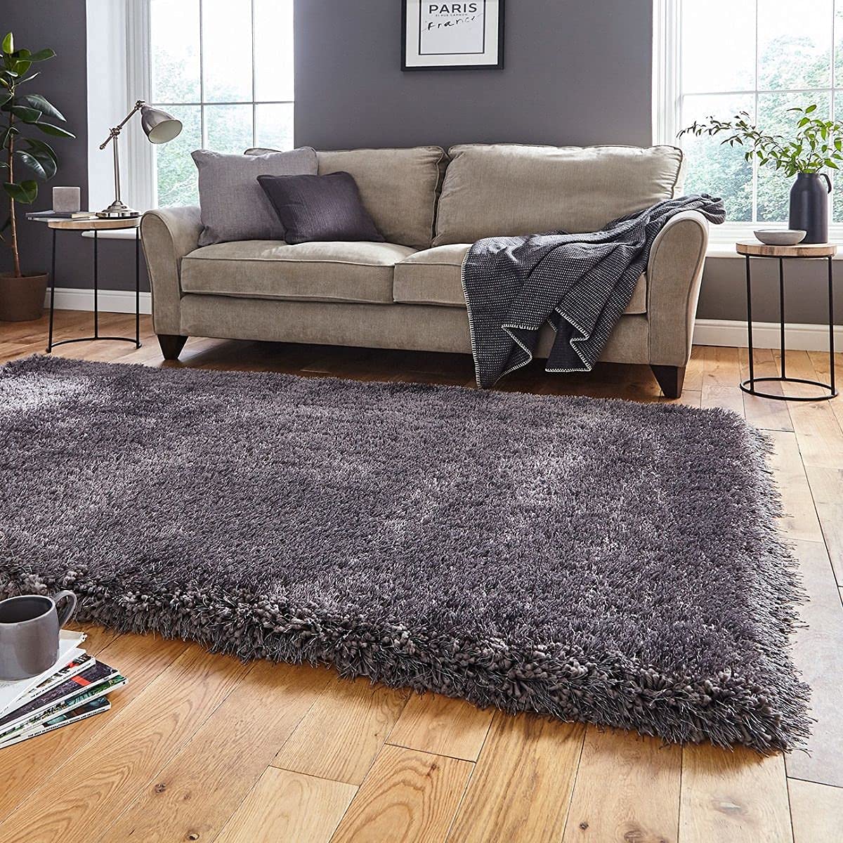 Deep Grey Plush Living Room Carpet