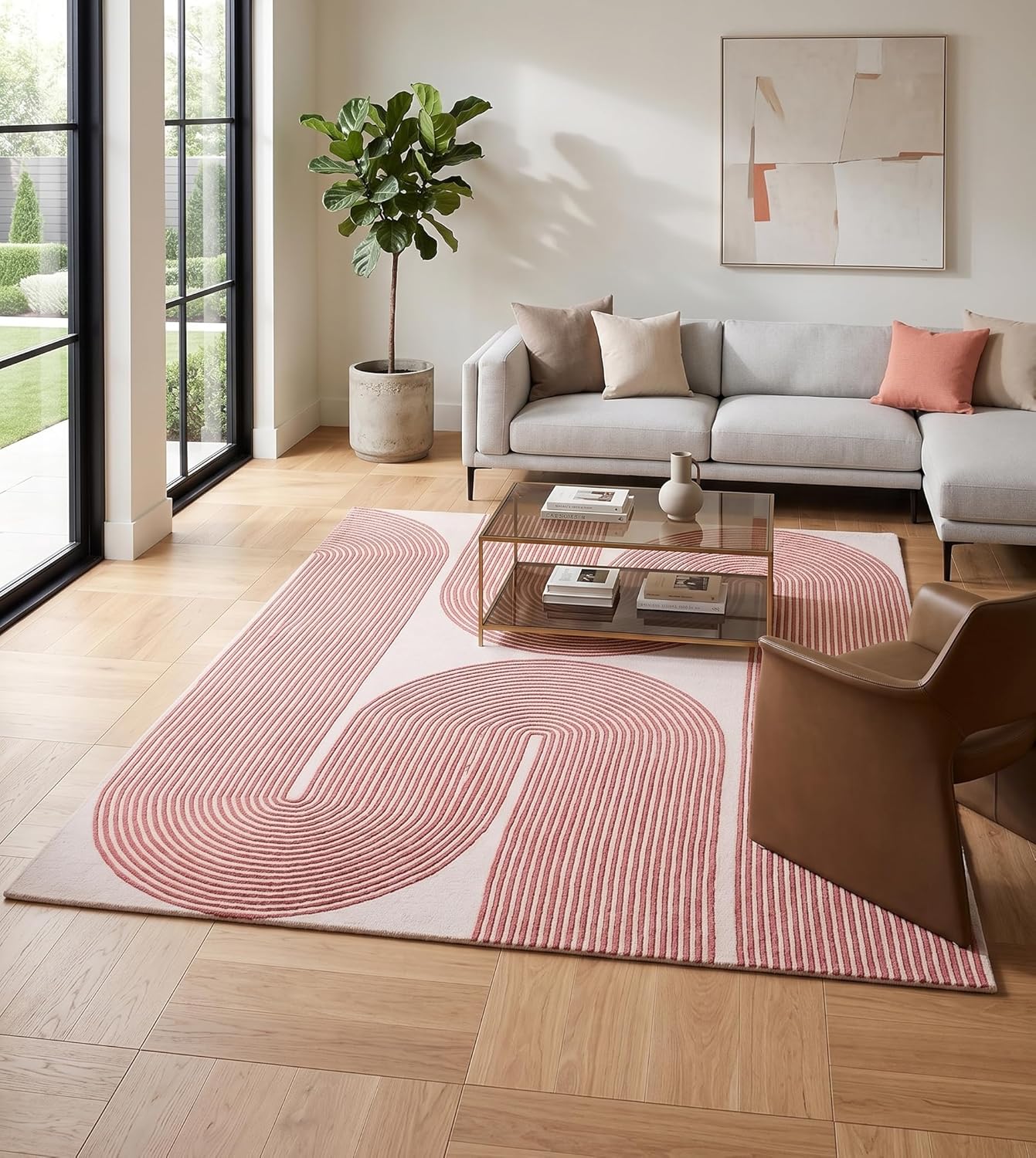 Pink Line Art Contemporary Rug