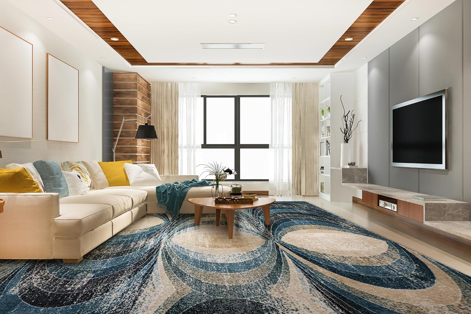 Contemporary Spiral Wave Pattern Designer Rug