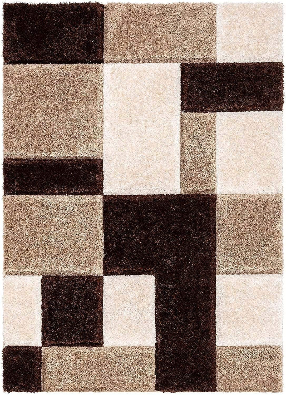 Contemporary Brown Geometric Check Carpet & Rug
