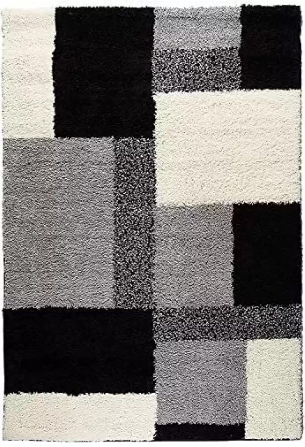 Black & Grey Checker Geometric Shaggy Carpet