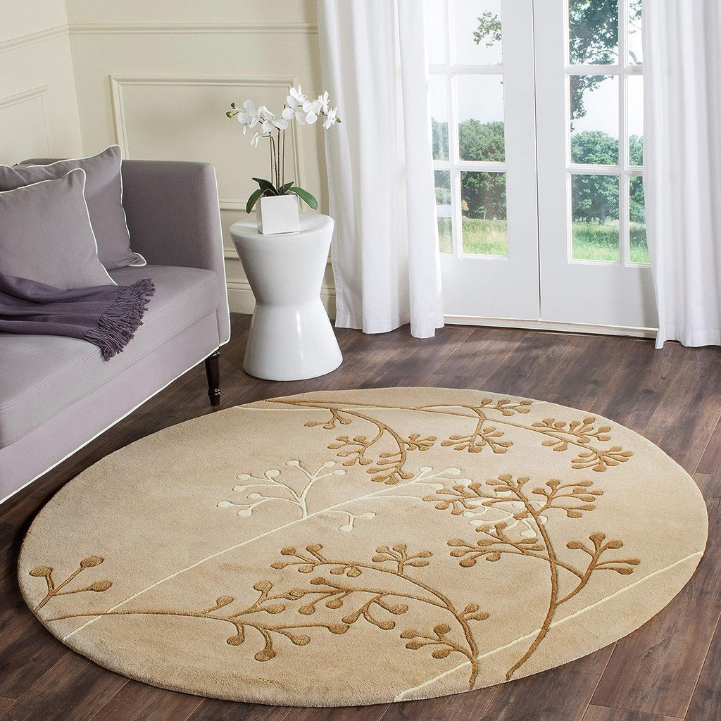 Beige Botanical Branch Round Carpet