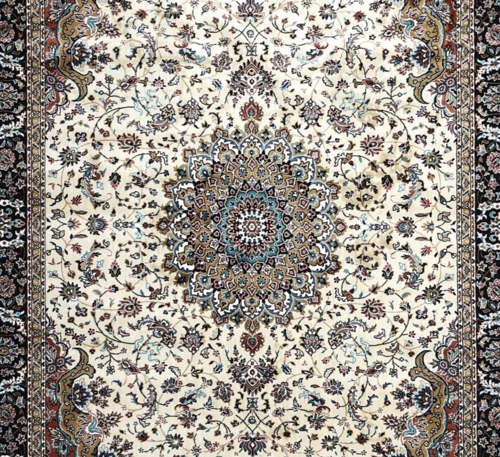 Ivory Opulent Persian Silk Medallion Border Rug