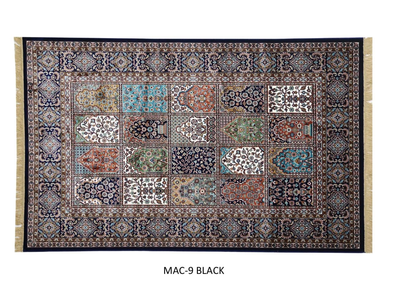 Black Qom Silk Persian Patchwork Rug