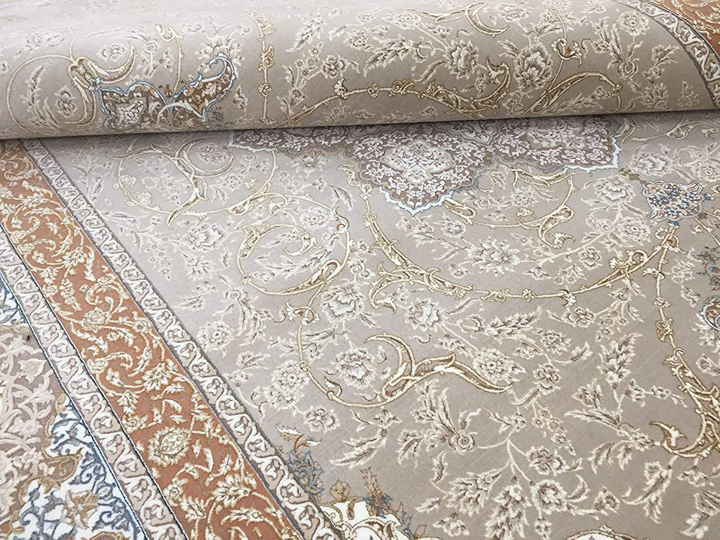 Classic Beige Irani Medallion Carpet with Ornate Border