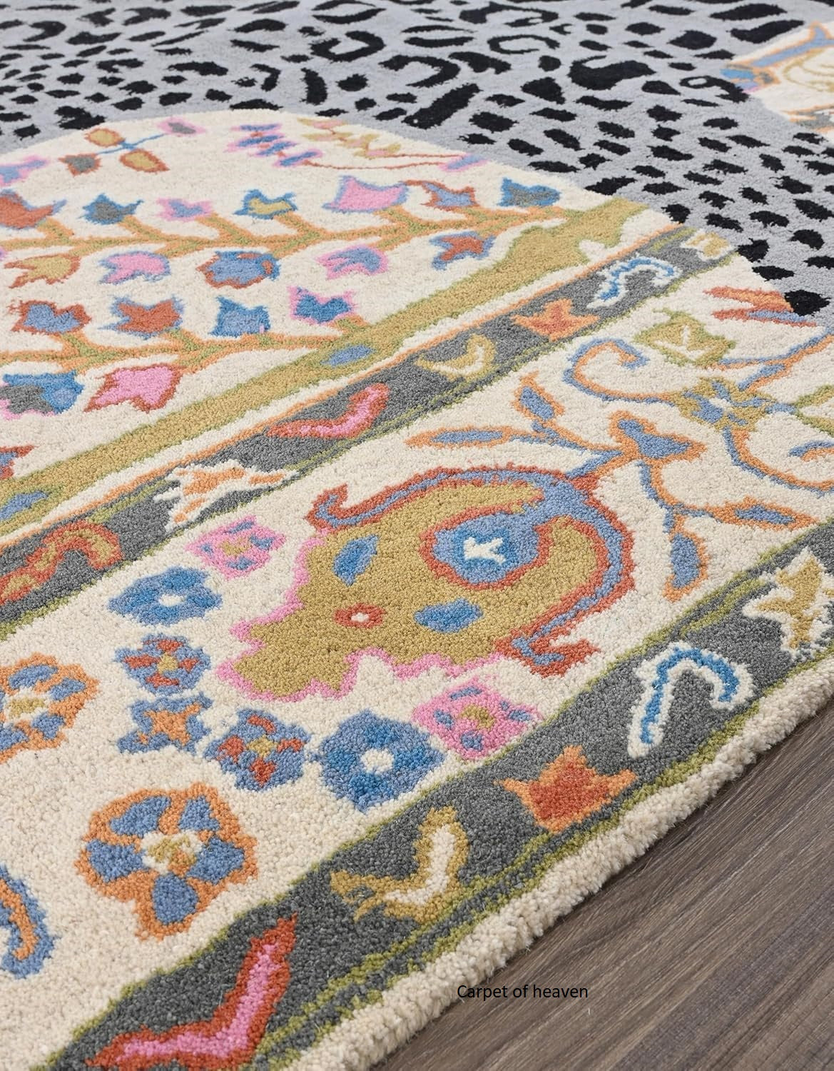 Hand-Tufted Bengal Tiger Animal Print Wool Area Rug - Featuring Symmetrical Palm Leaves Design, Ideal for Living Room, Bedroom, Kitchen & Office, Thick & Durable