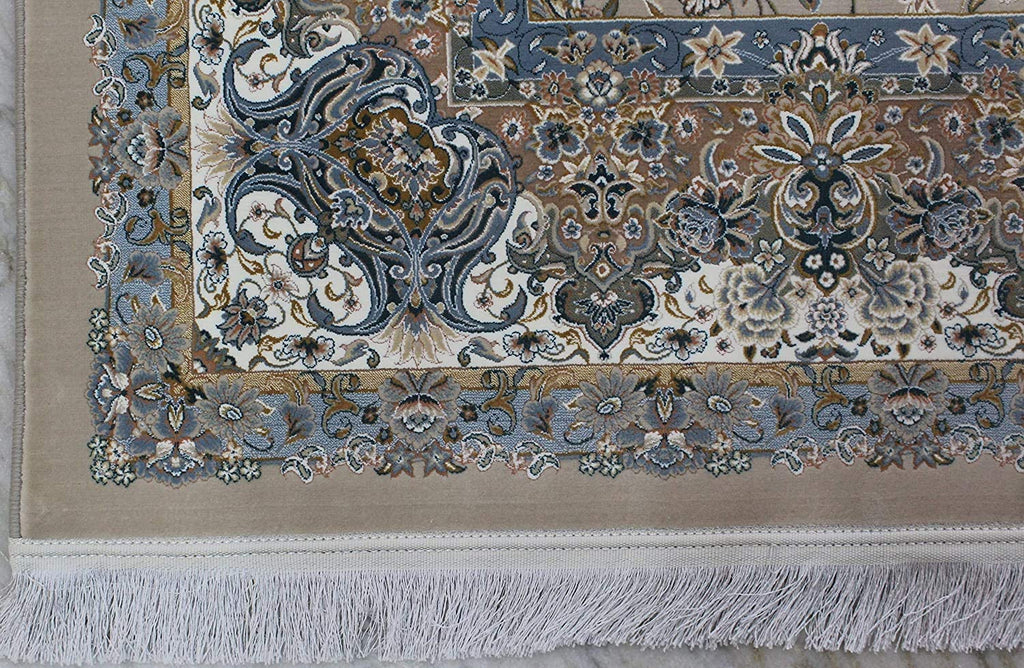 Traditional Irani Beige Carpet with Fine Floral Border Design