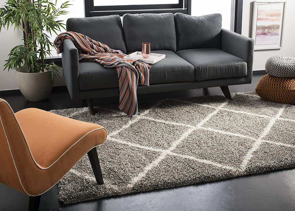 Luxury Diamond Shaggy Grey Carpet & Rug