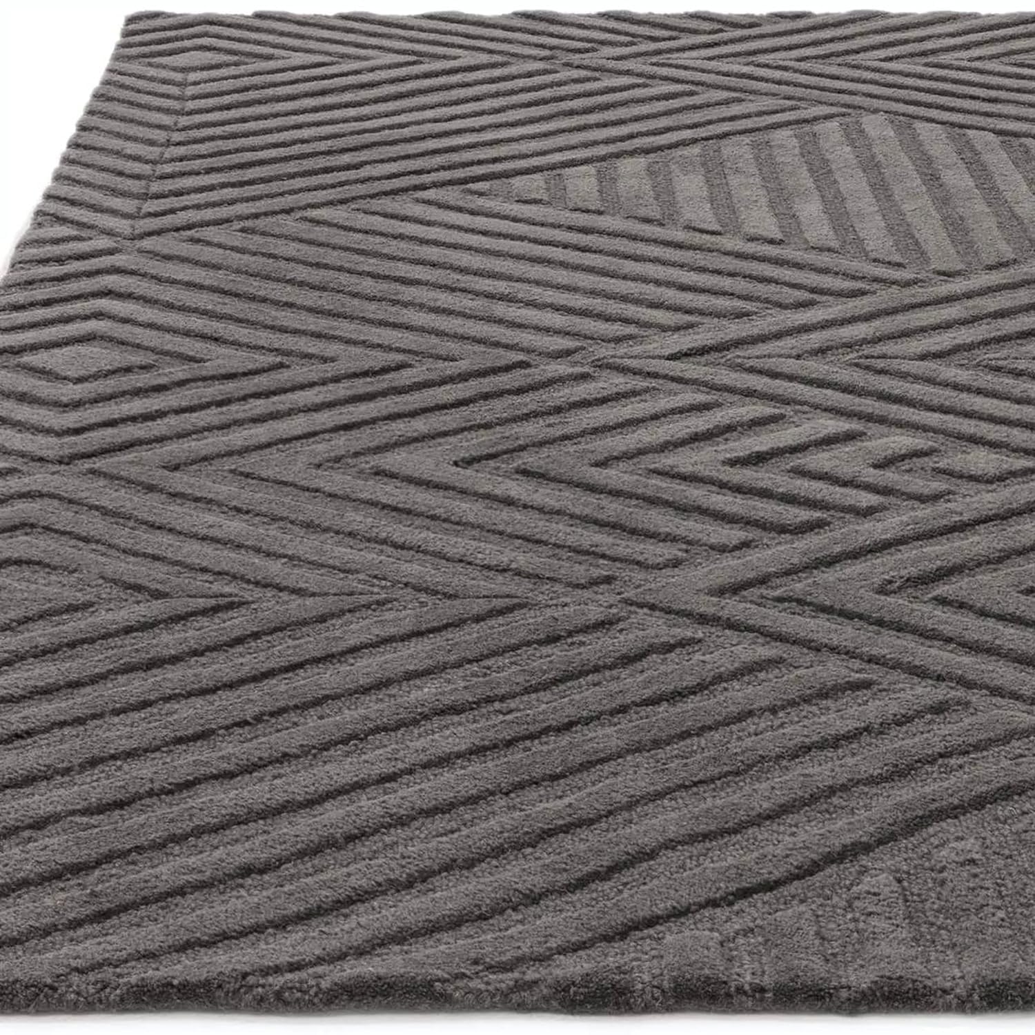 Modern Grey Geometric Textured Rug