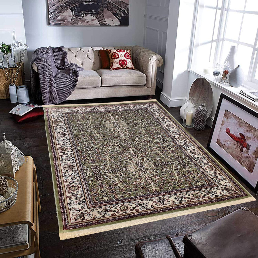 Classic Irani Green Carpet with Dense Vintage Floral Detailing