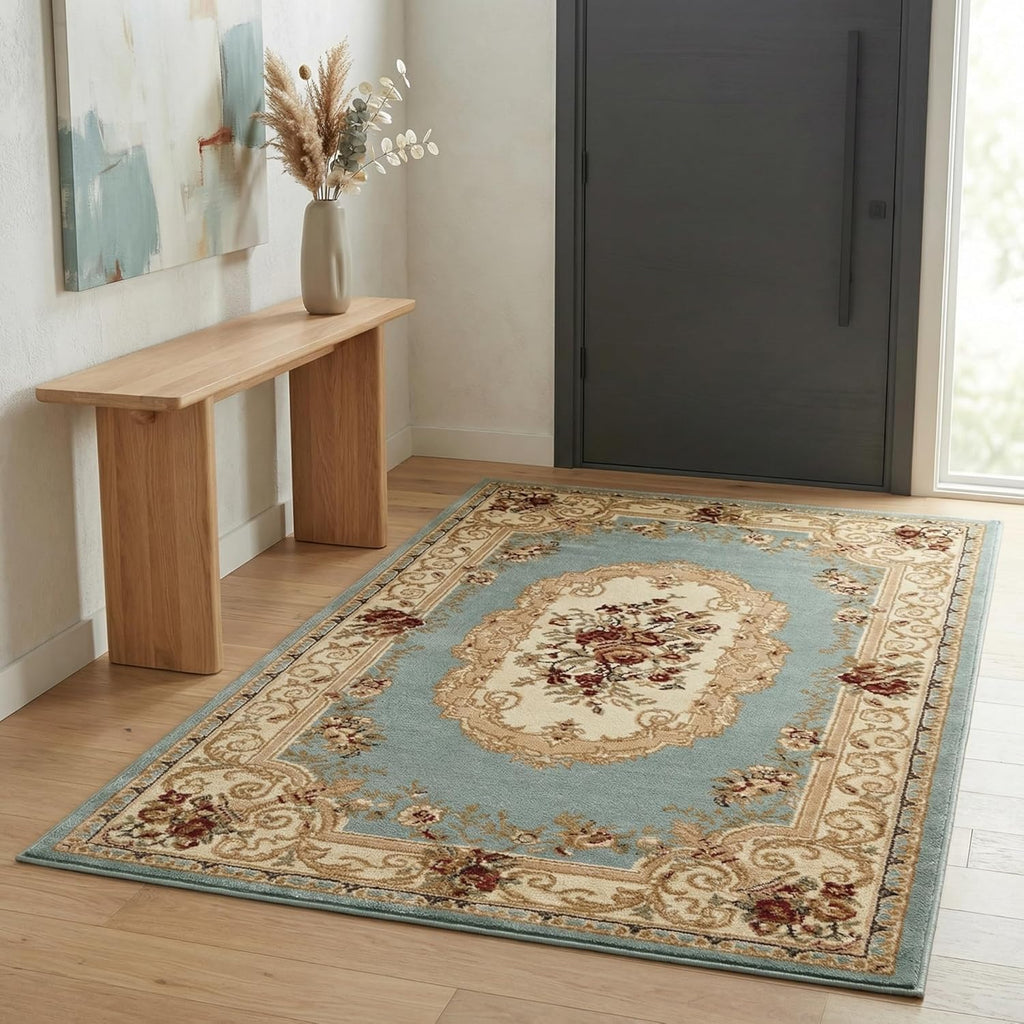 Soft Blue Floral Medallion Rug