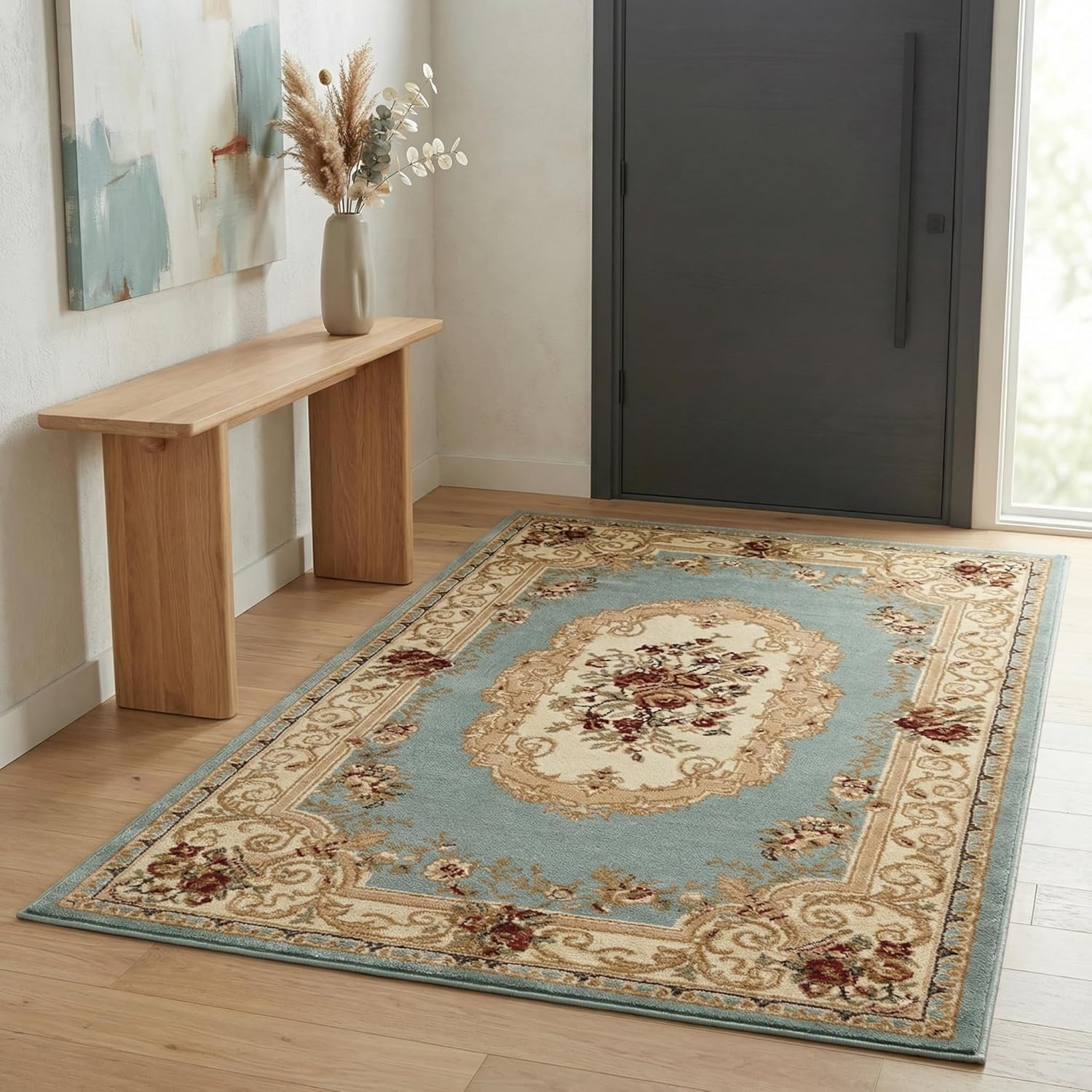 Soft Blue Floral Medallion Rug
