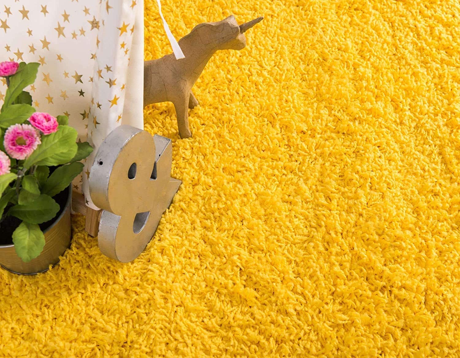 Bright Yellow Soft Shaggy Carpet