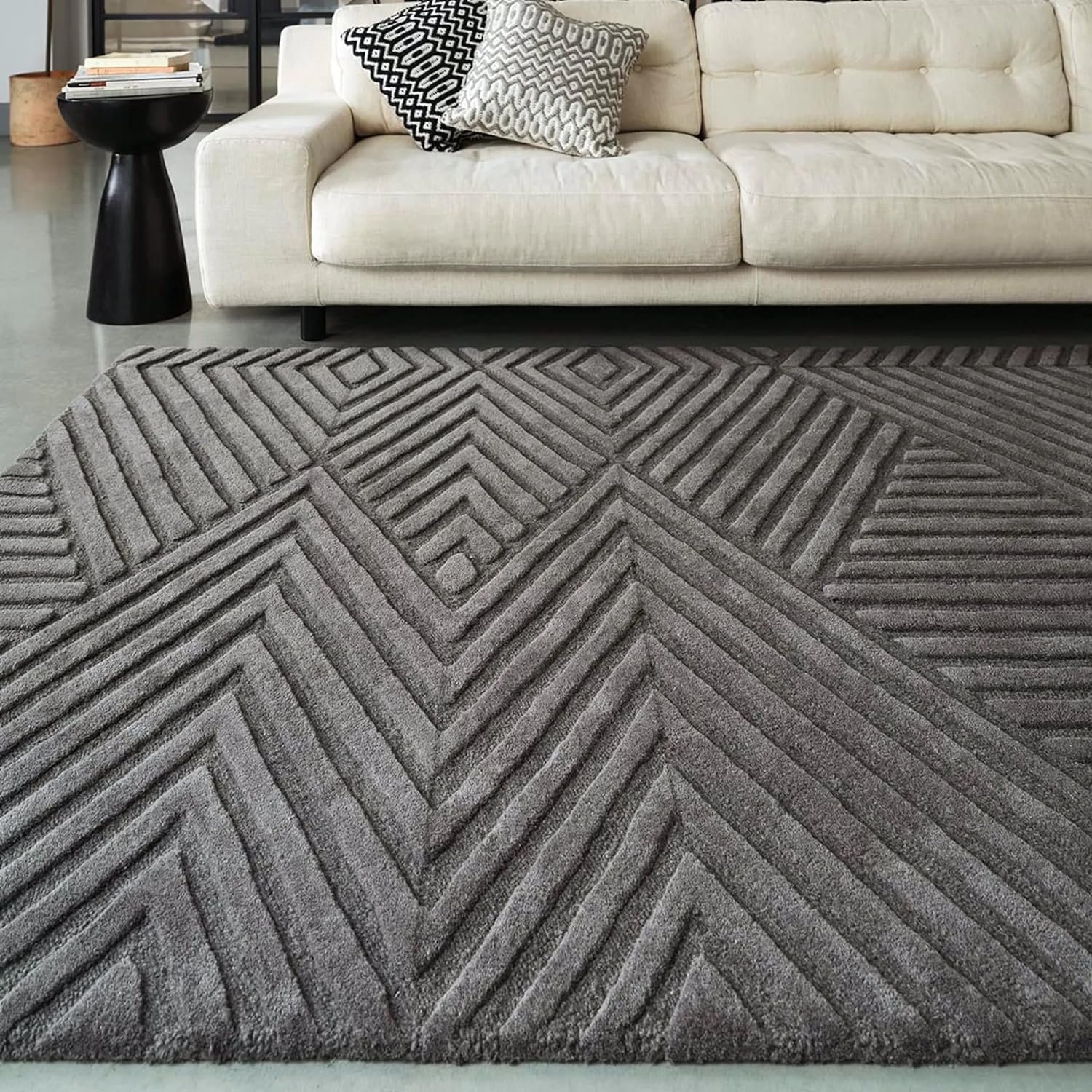 Modern Grey Geometric Textured Rug