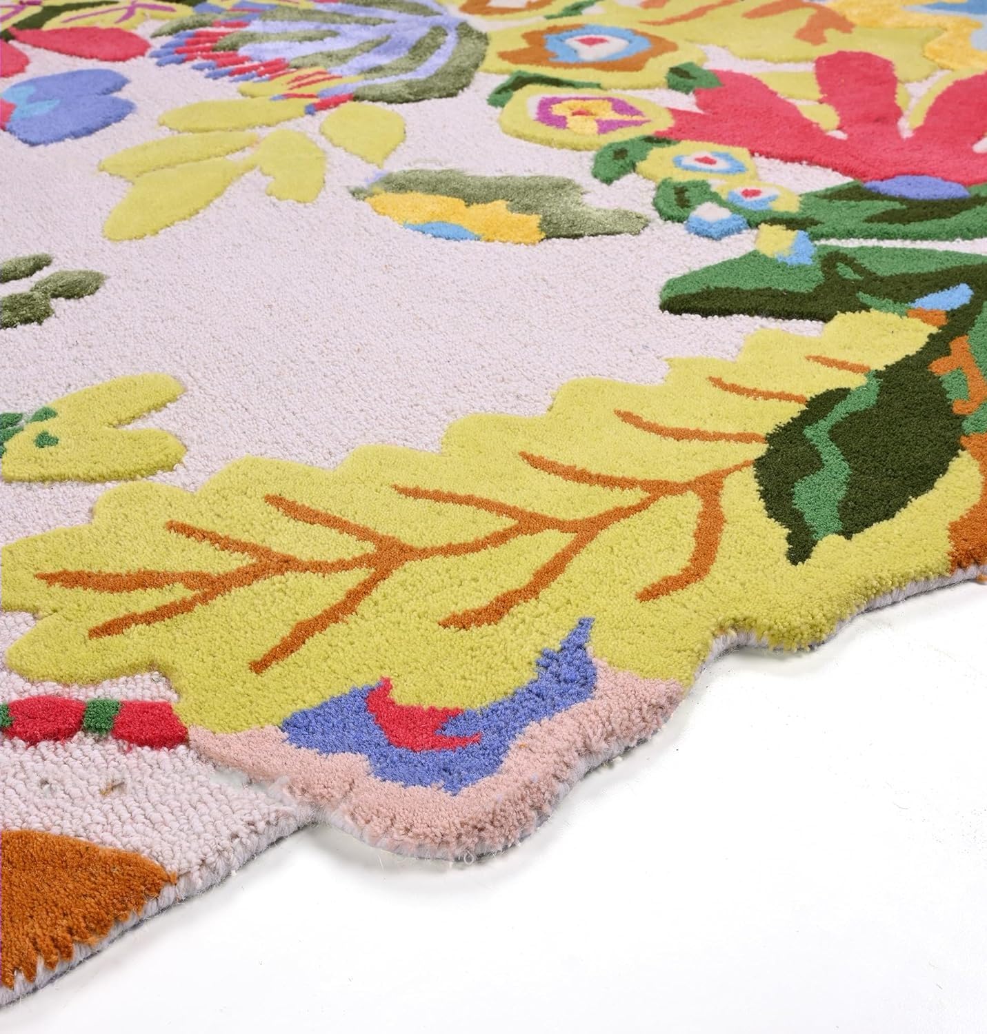 Handmade Colorful Roses Floral Wool Area Rug | Thick & Soft Carpet for Living, Bedroom & Kitchen Deco