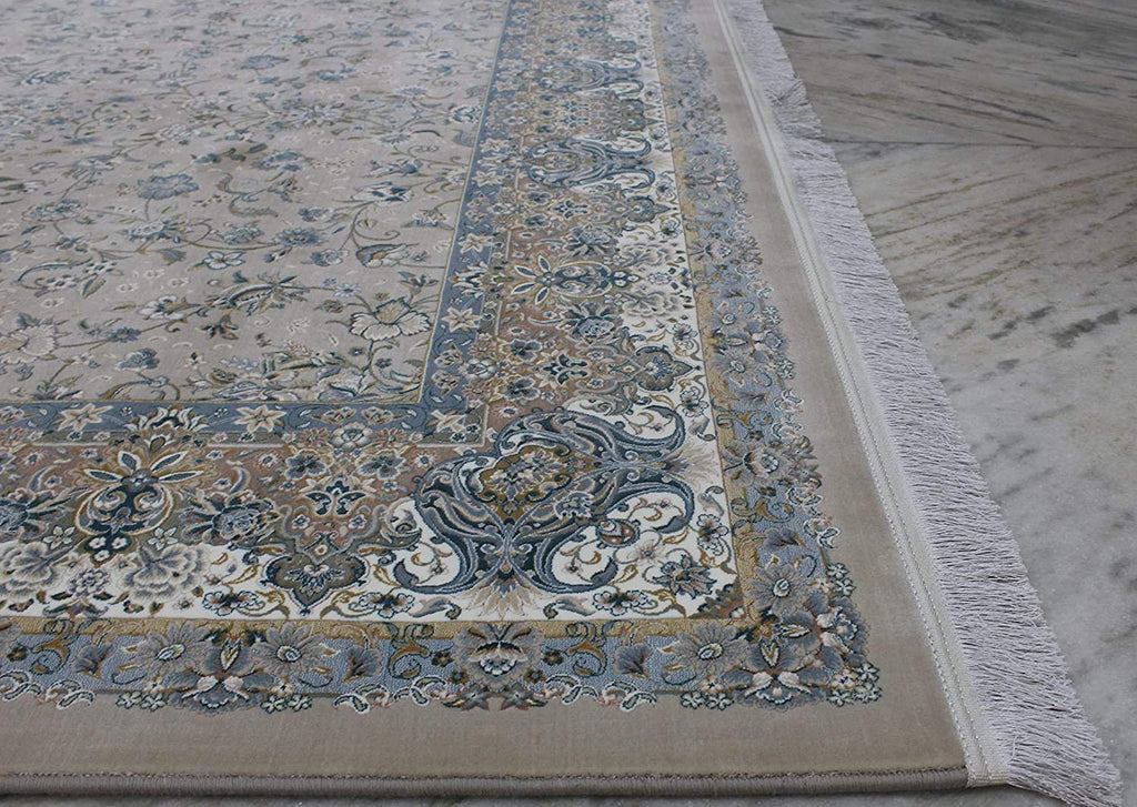 Traditional Irani Beige Carpet with Fine Floral Border Design