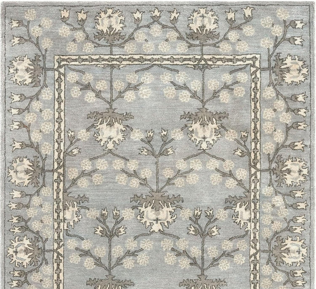 Luxury Silver Floral Rug with Subtle Border