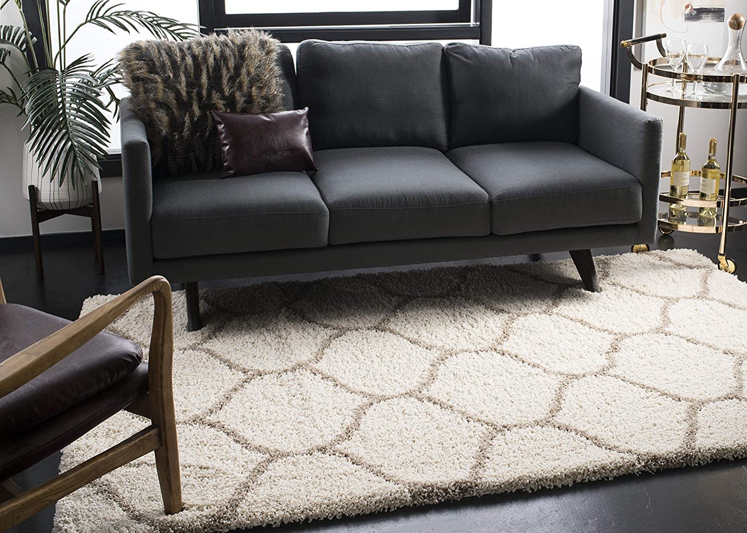 Luxury Cream Lattice Plush Carpet & Rug