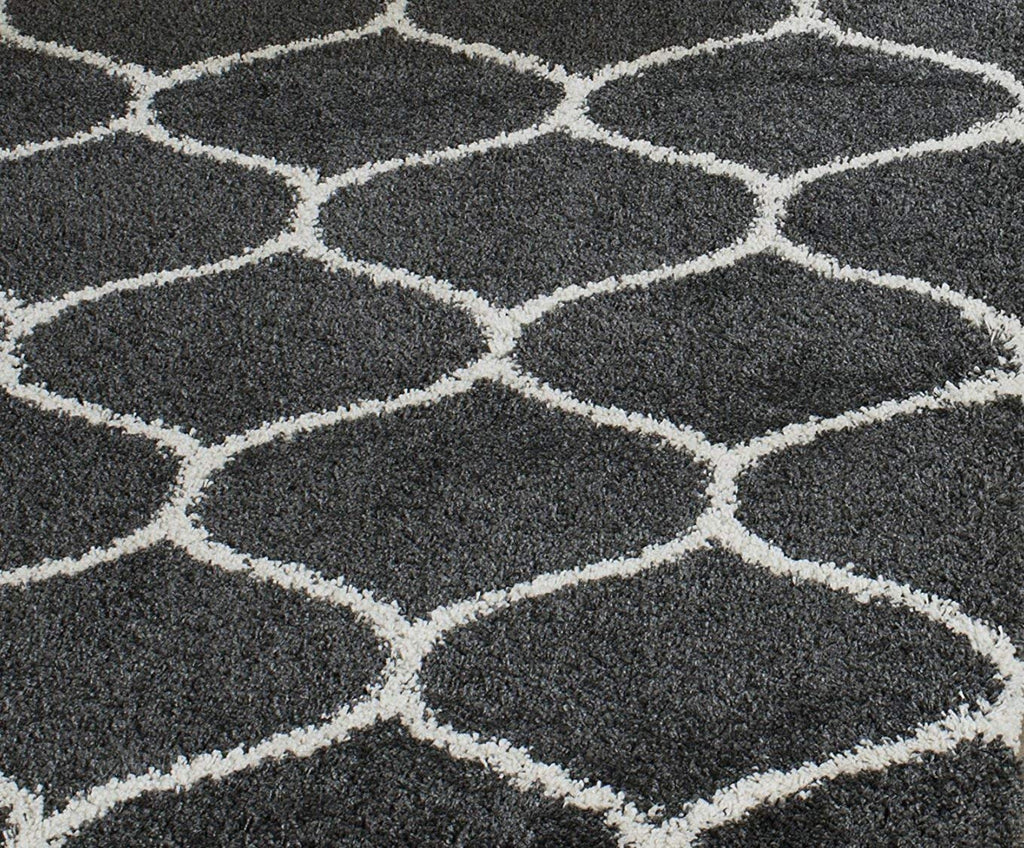 Charcoal Geometric Trellis Shaggy Carpet & Rug