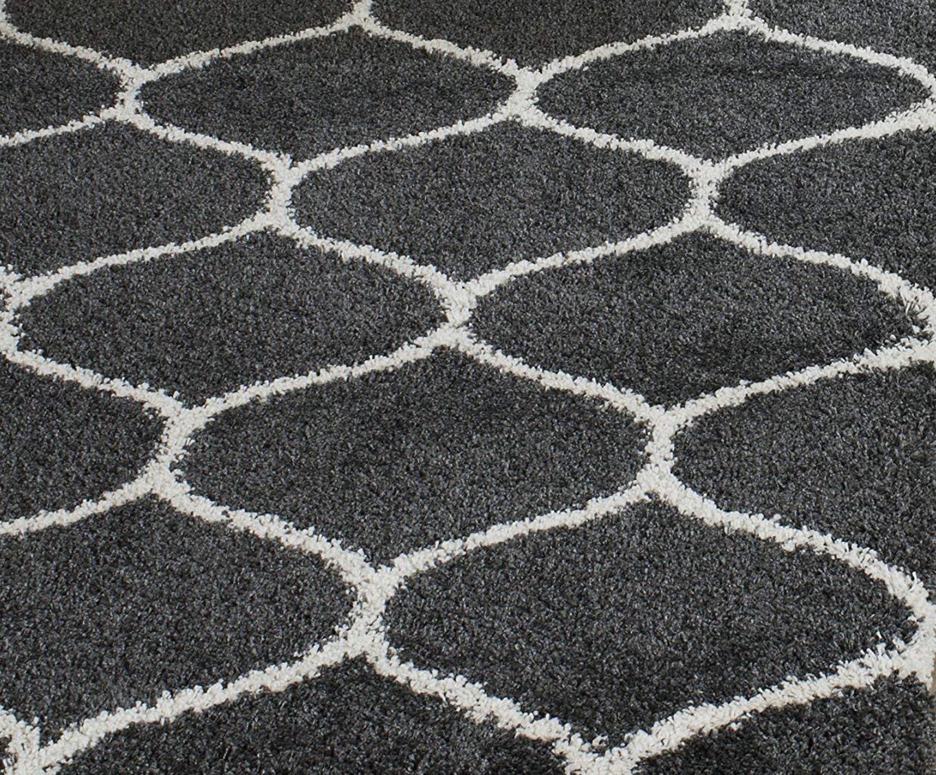 Charcoal Geometric Trellis Shaggy Carpet & Rug