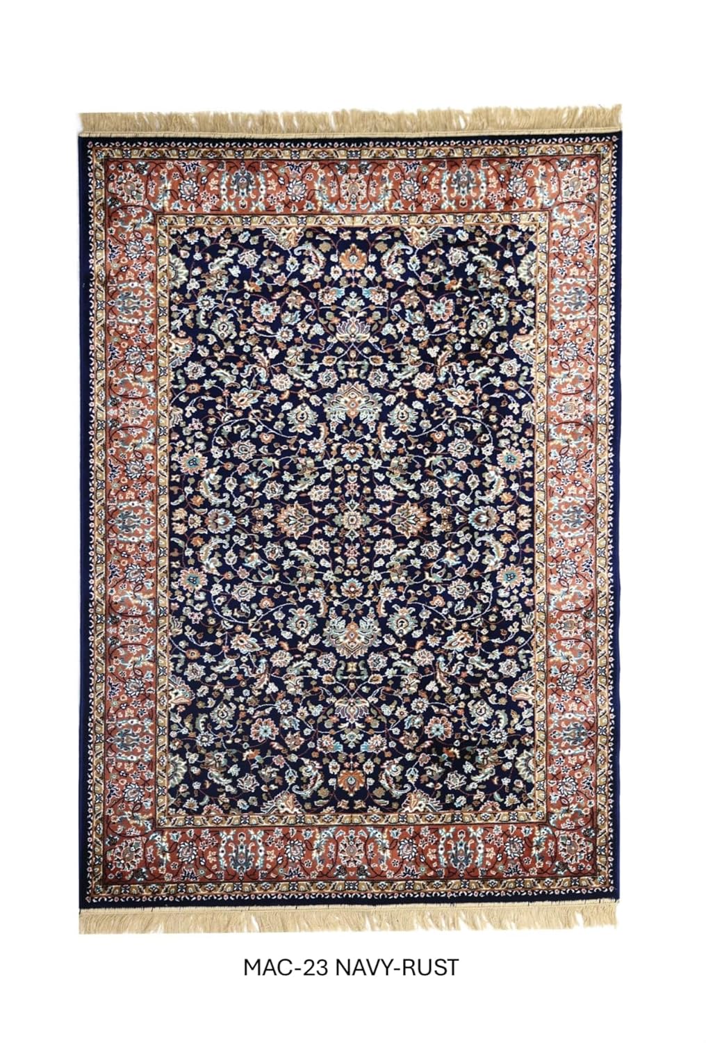Navy Blue All Over Floral Border Rug