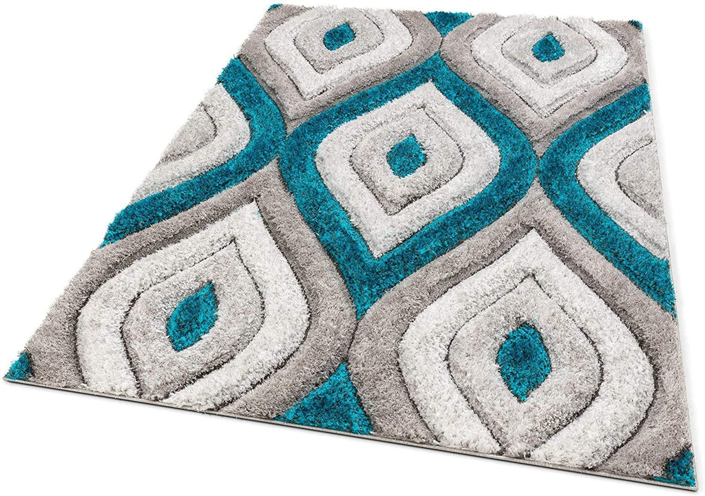 Teal Grey soft Geometric Designer Carpet & Rug