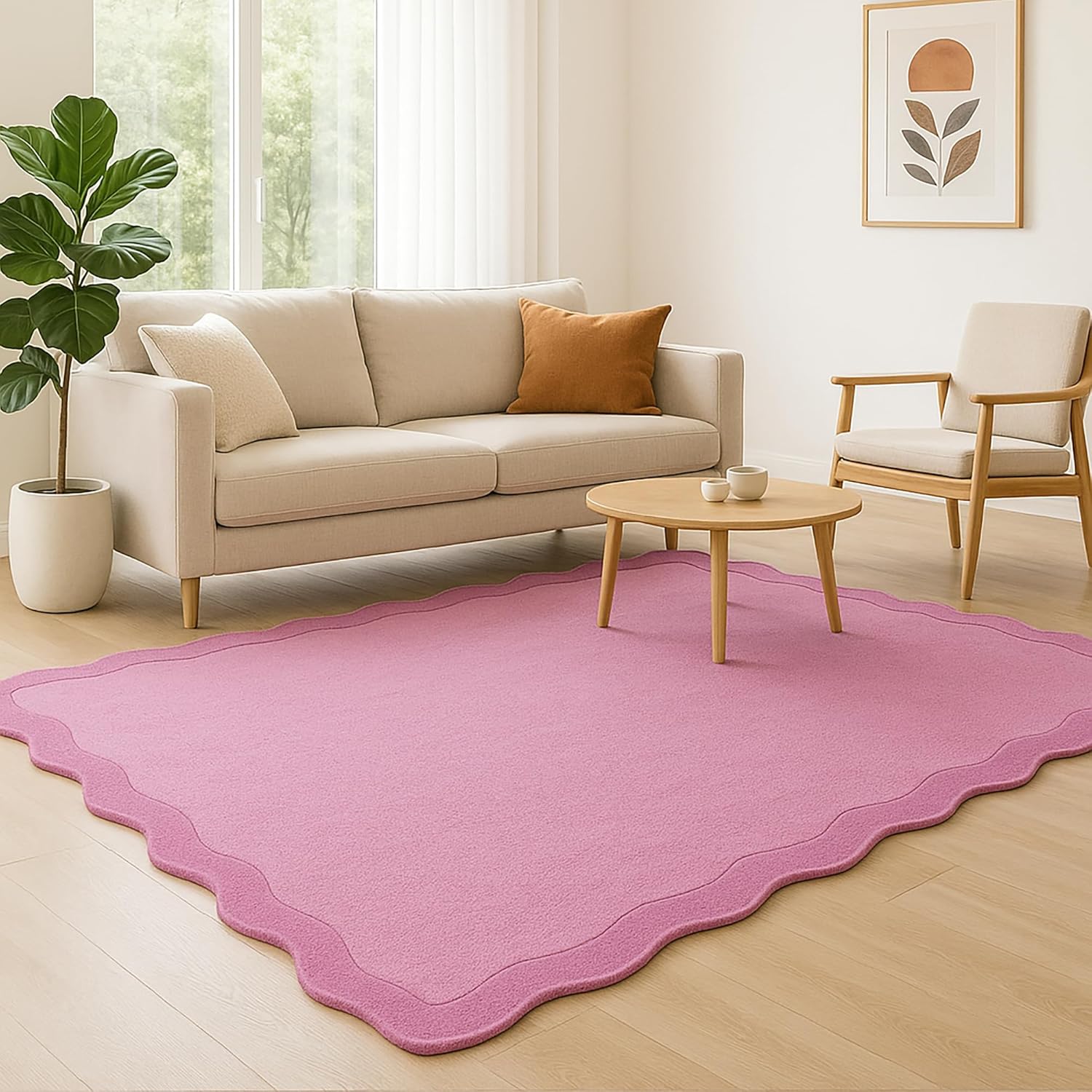 Designer Pink Wave Border Rug