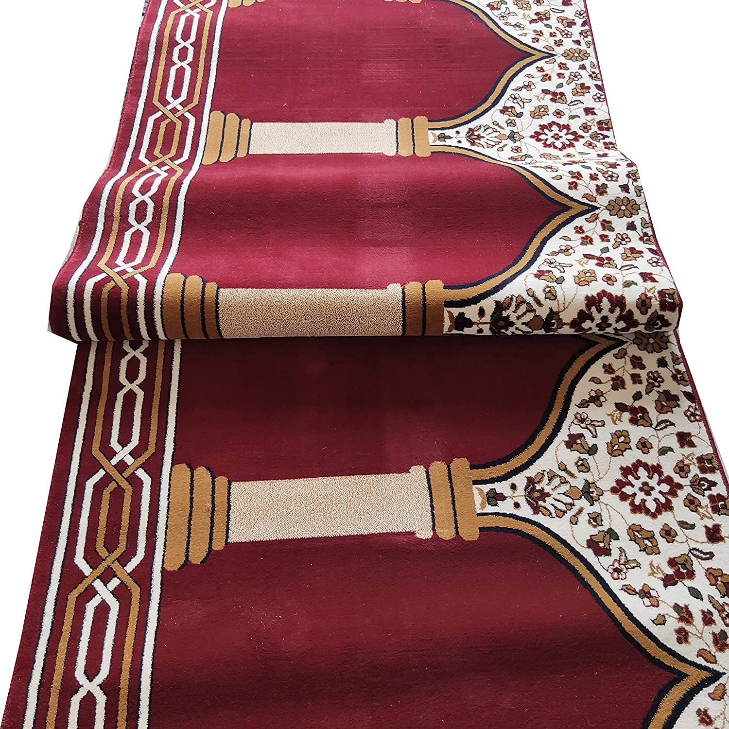 Grand Mosque Carpet Maroon Floral 1 Inch Soft Pile